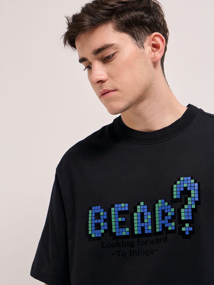 THE BEAR HOUSE Men Typography Printed Round Neck Pure Cotton Oversized T-shirt
