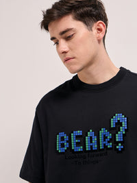 THE BEAR HOUSE Men Typography Printed Round Neck Pure Cotton Oversized T-shirt