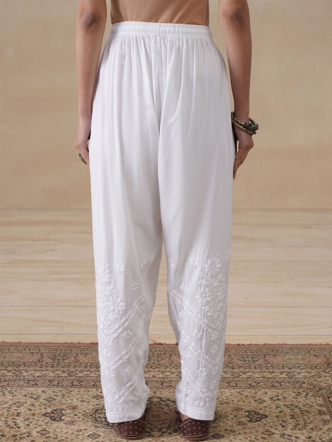 House of Chikankari Women Embroidered Relaxed Trousers