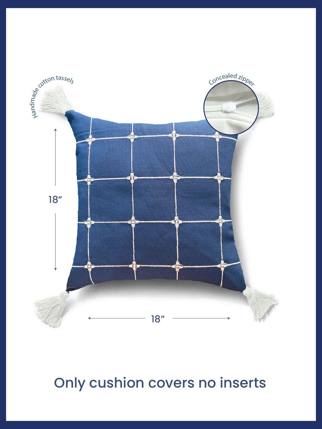 URBAN SPACE Blue & White 2 Pieces Embroidered Square Cushion Covers