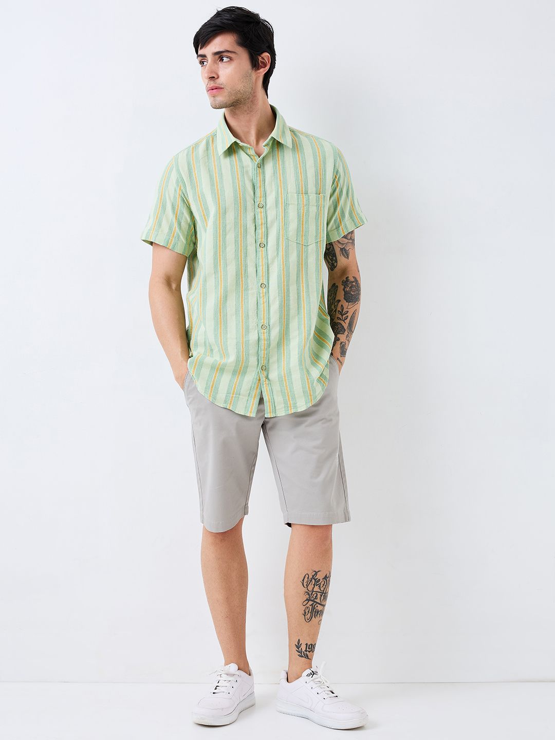 SPYKAR Men Spread Collar Vertical Striped Cotton Casual Shirt