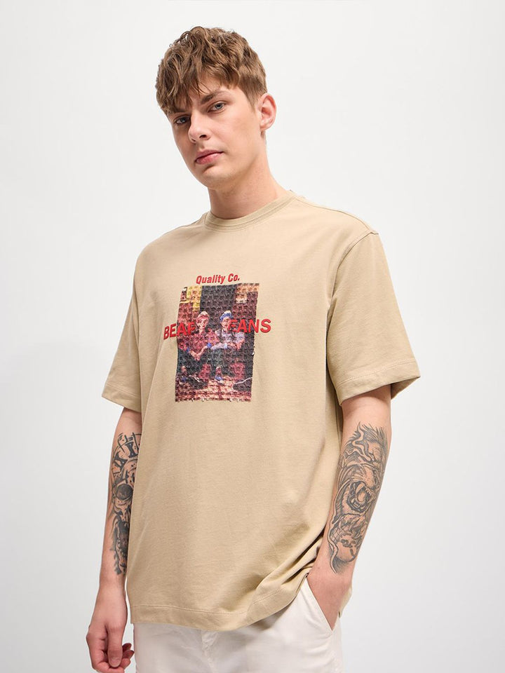 THE BEAR HOUSE Men Graphic Printed Round Neck Pure Cotton Oversized T-shirt