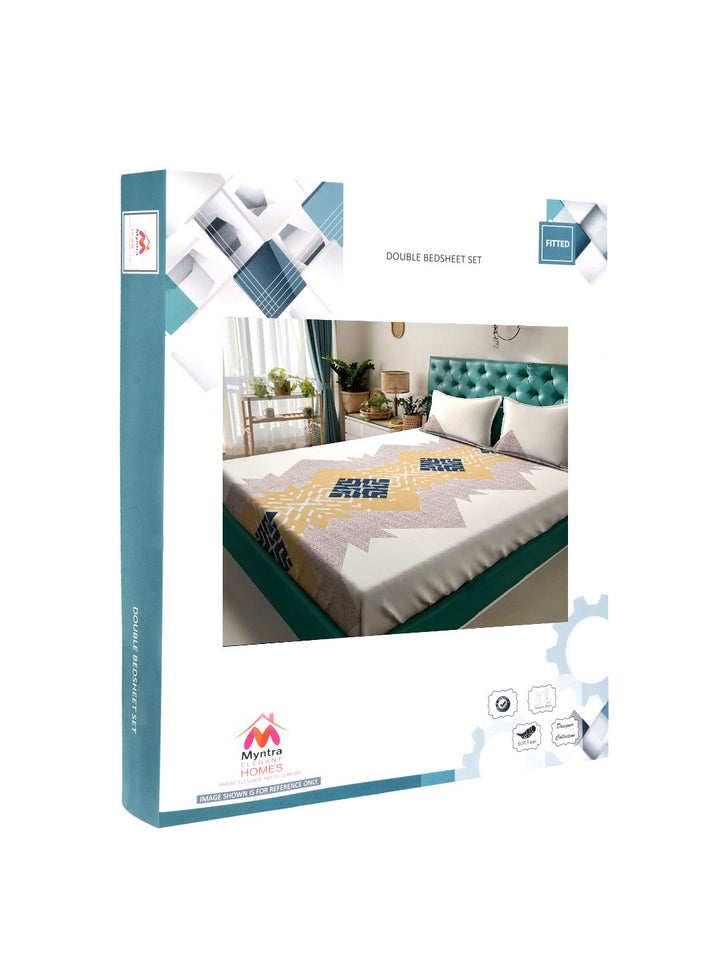 Myntra Elegant Homes White Geometric 300 TC Set Cadar Double King-2.5mX2.25m