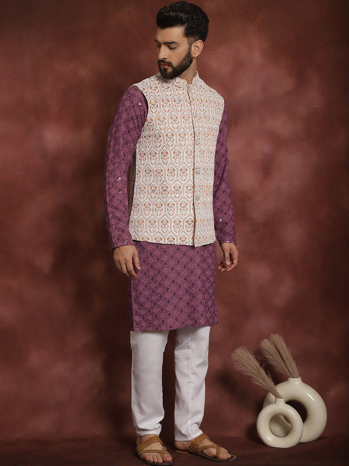 Anouk Embroidered Thread Work Regular Kurta Churidar & Nehru jacket