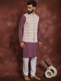 Anouk Embroidered Thread Work Regular Kurta Churidar & Nehru jacket