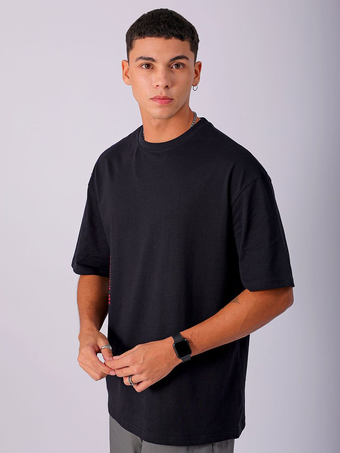 The Indian Garage Co Men Back Printed Boxy Oversized Round Neck Pure Cotton T-shirt