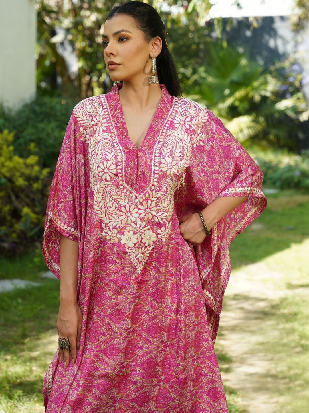 House of Chikankari Women Printed Chikankari Crepe Kaftan Kurta
