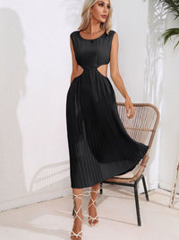 DressBerry Round Neck Cut-Outs Midi Dress