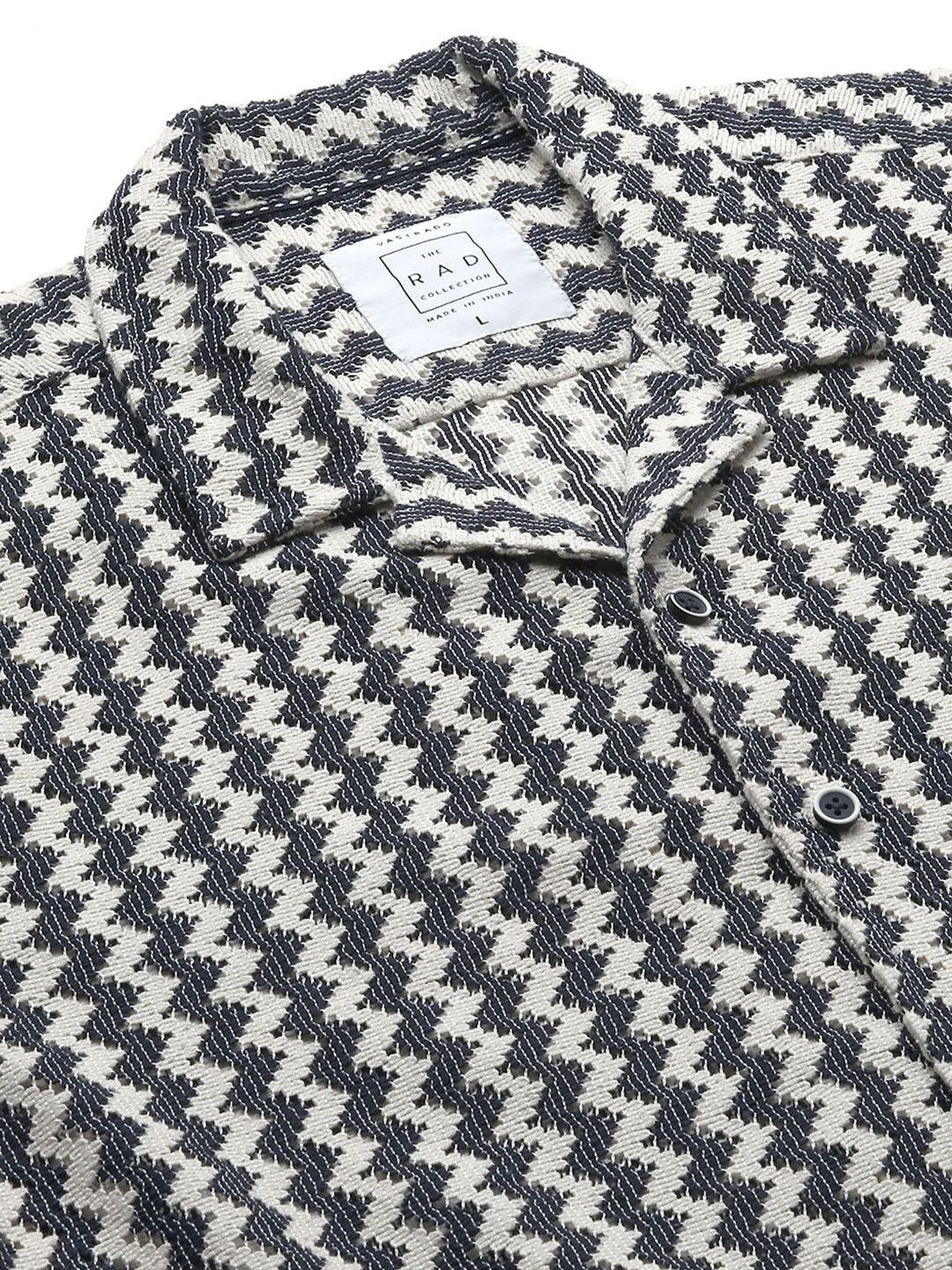 VASTRADO Men Classic Cuban Collar Geometric Printed Cotton Casual Shirt