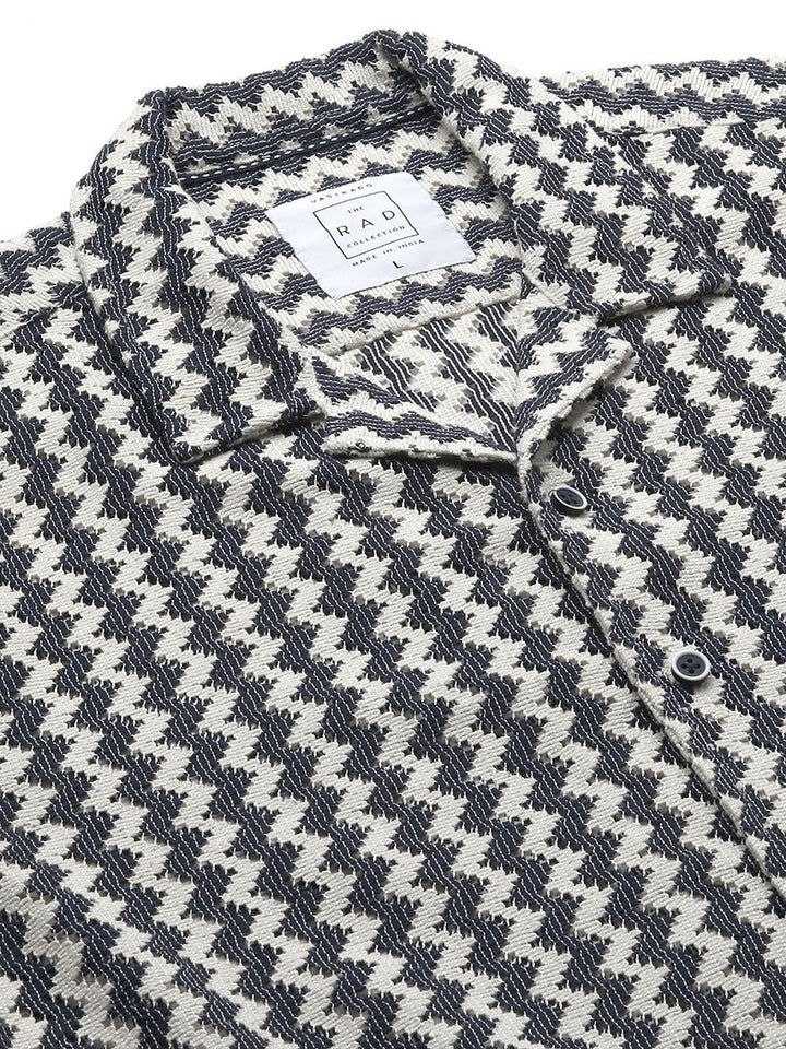 VASTRADO Men Classic Cuban Collar Geometric Printed Cotton Casual Shirt