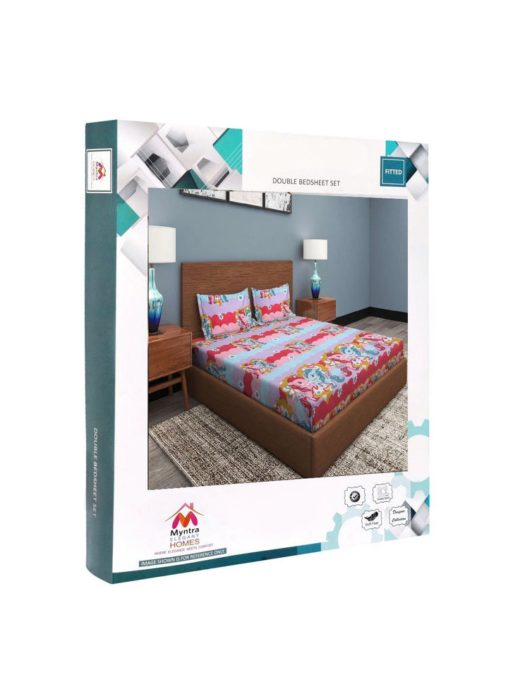 Myntra Elegant Homes Pink & Blue Printed 300 TC King Bedsheet Set 2.50 m x 2.25 m