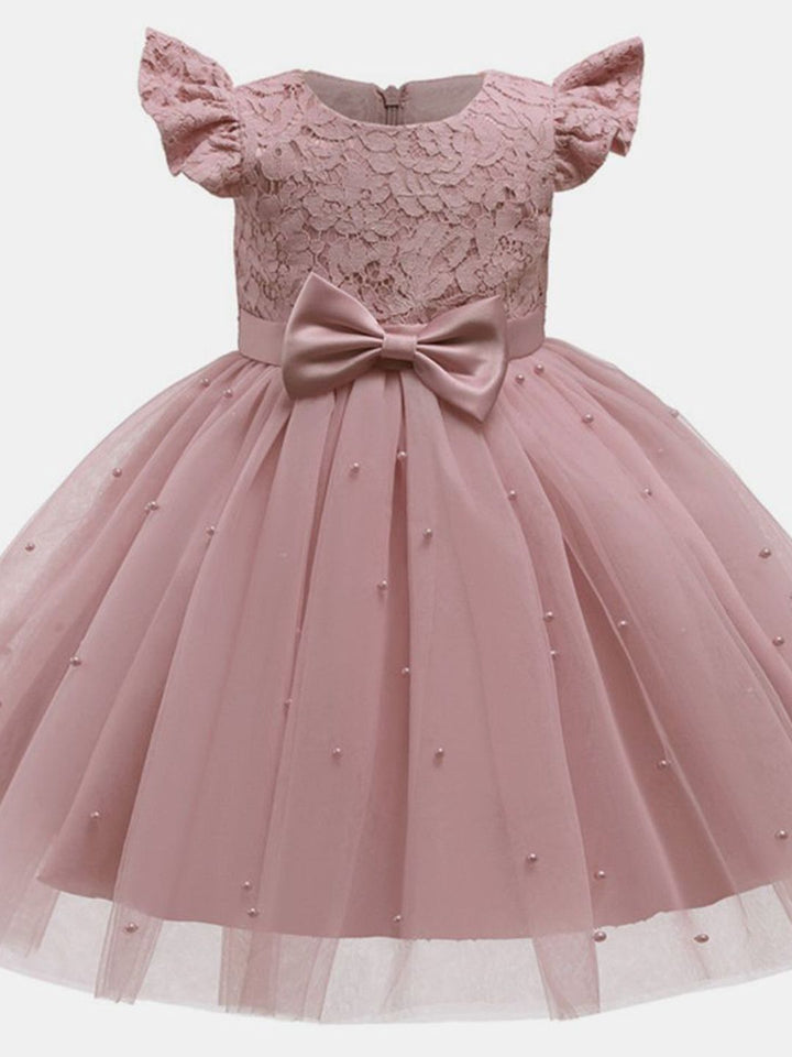 YK Girls Embellished Flutter Sleeve Fit & Flare Dress
