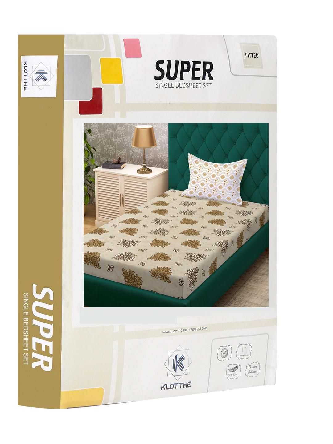 KLOTTHE Yellow Floral Cotton Single Bedsheets