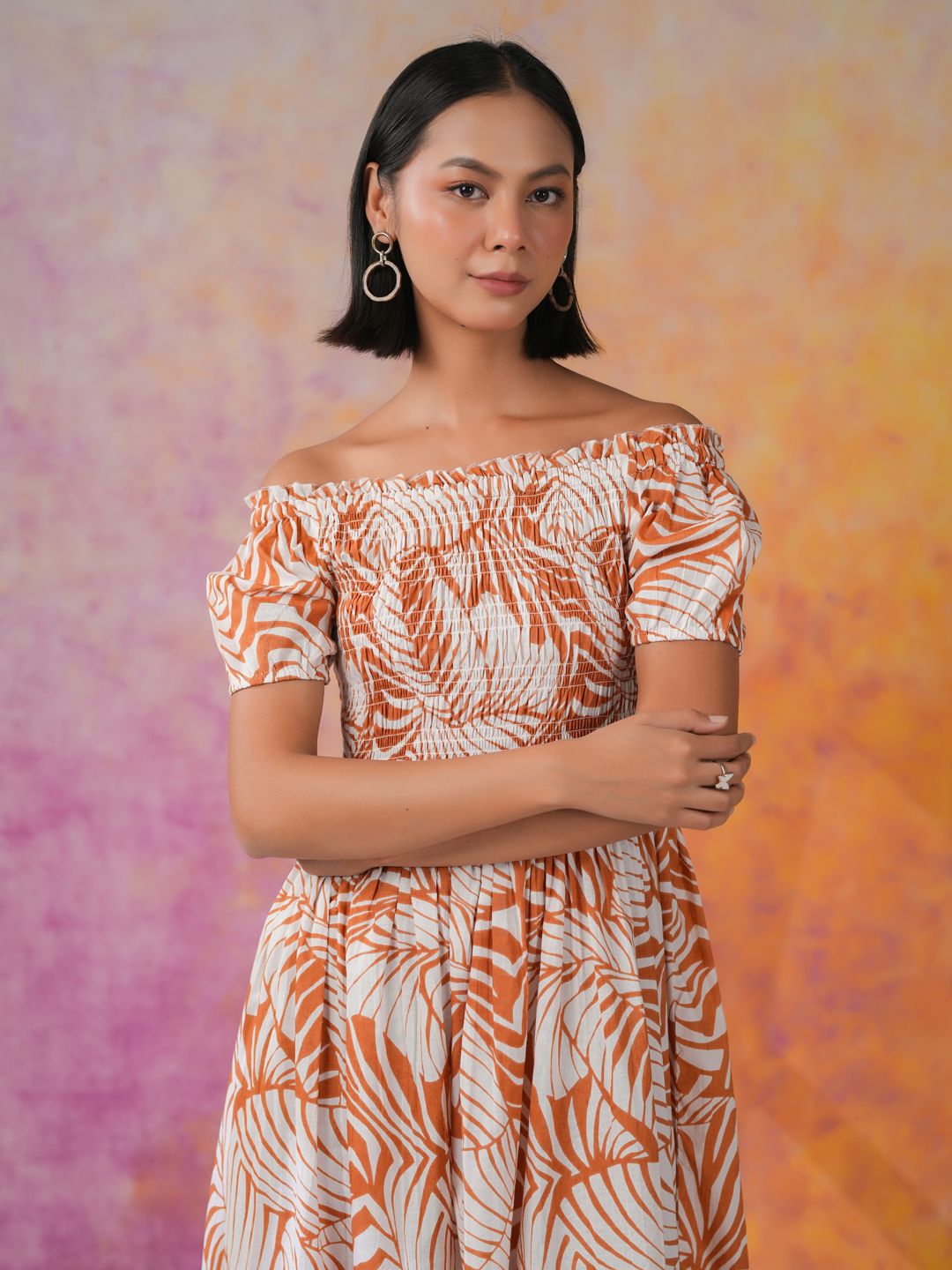 Sanskrutihomes Wanita Bercetak Kapas Bercetak Fit & Flare Dress