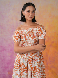 Sanskrutihomes Wanita Bercetak Kapas Bercetak Fit & Flare Dress