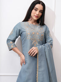 Vishudh Women Ethnic Motifs Embroidered Regular Kurta with Trousers & With Dupatta