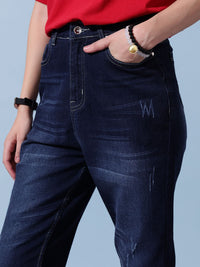 STREET 9 Women Comfort Slim Fit Low Distress Light Fade Jeans