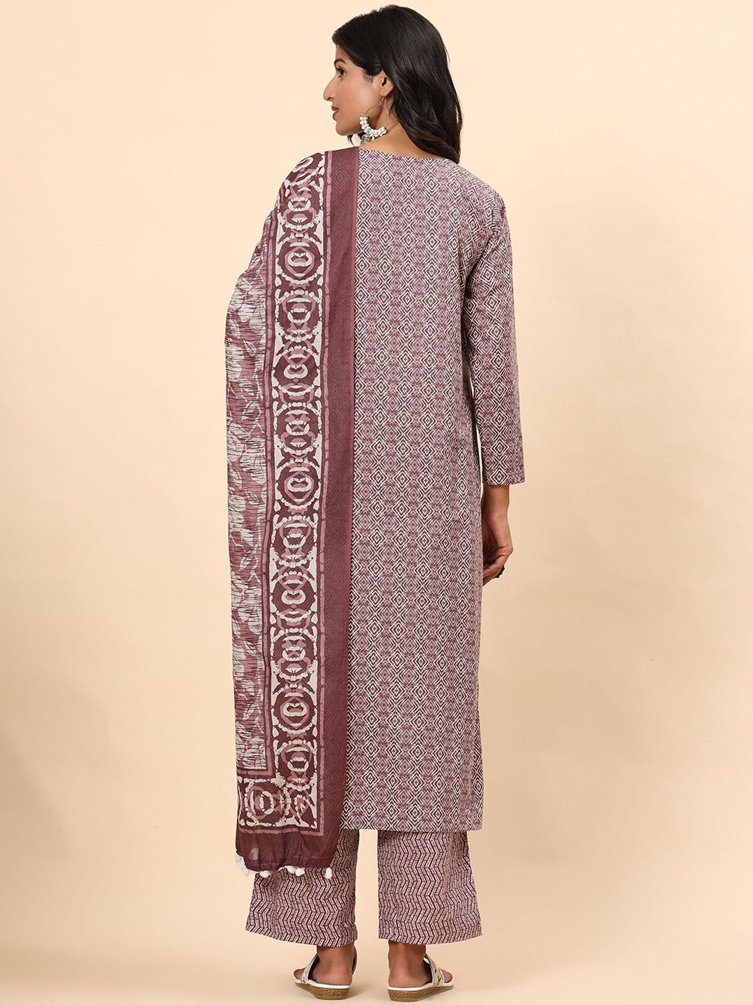 Mamicha Women Printed Regular Thread Work Pure Cotton Kurta with Palazzos & With Dupatta
