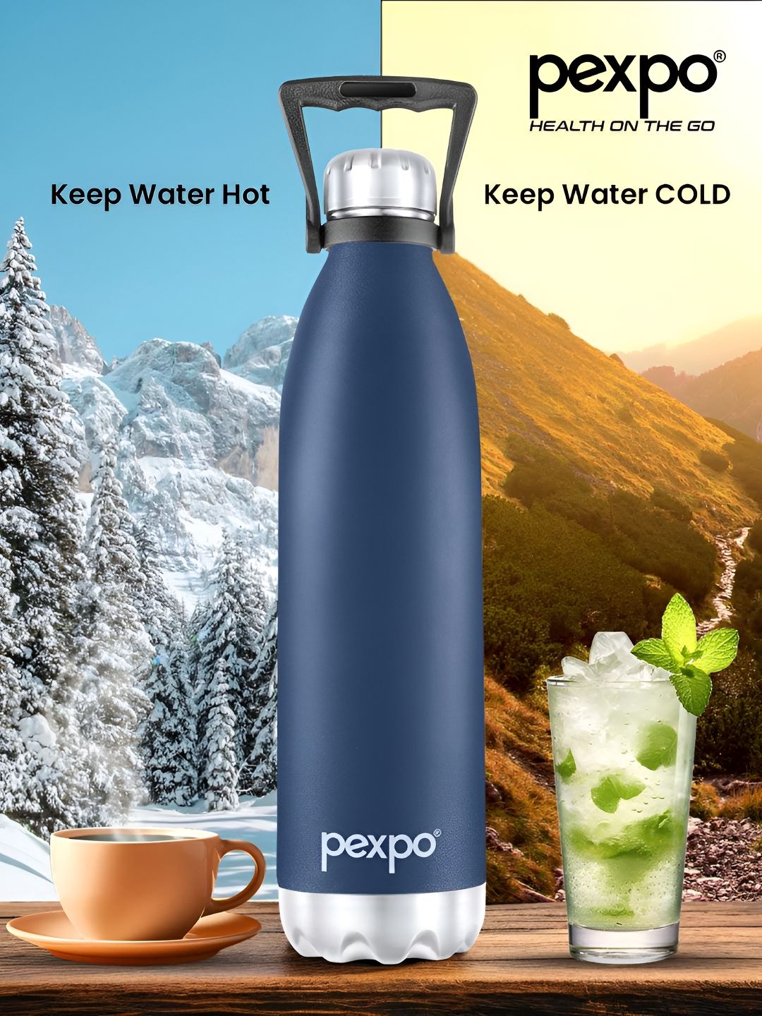 Pexpo Echo Denim Blue Printed ISI Certified Thermosteel Hot Flask Water Bottle 1750ml