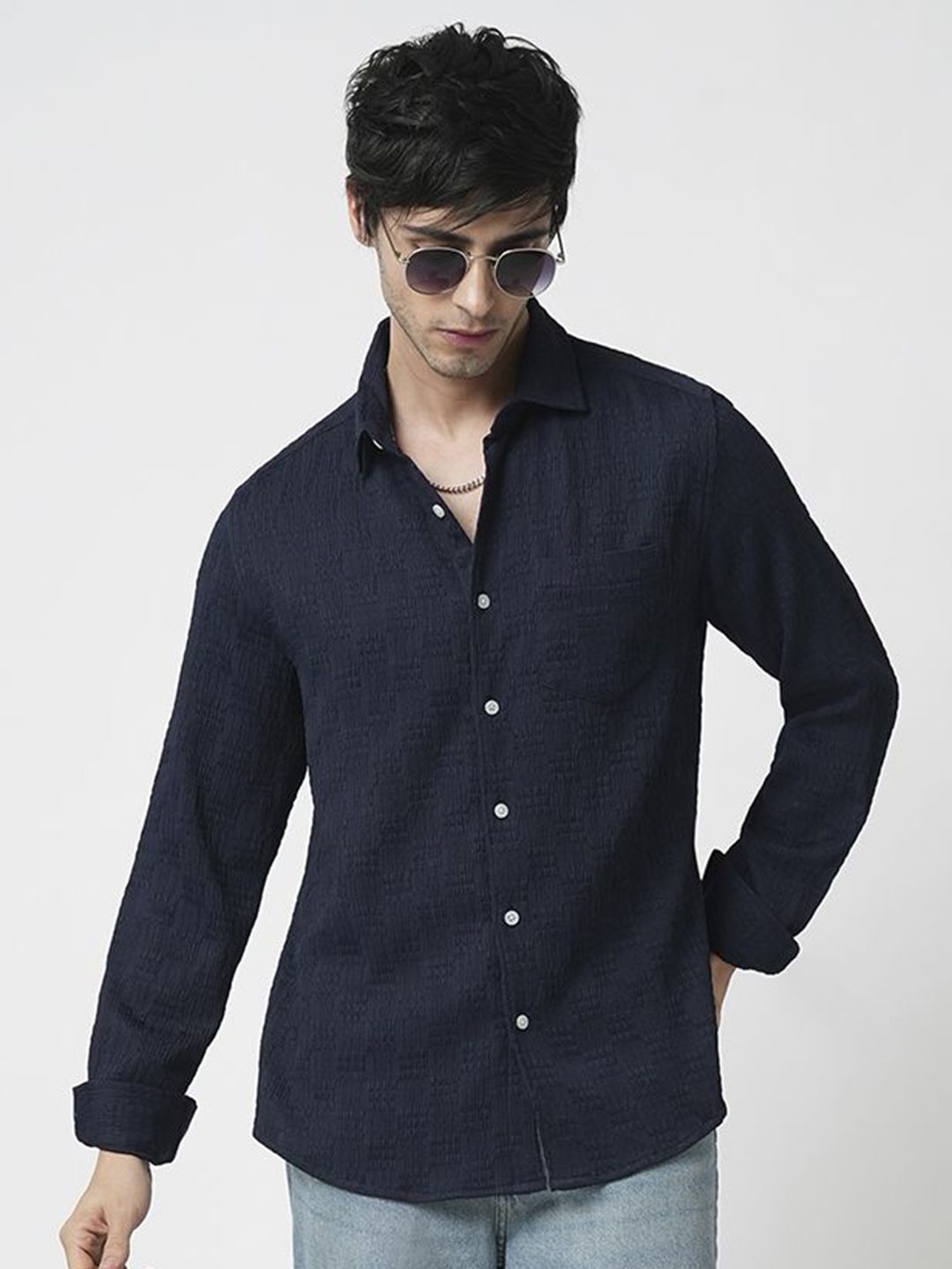 VASTRADO Men Classic Spread Collar Textured Casual Shirt