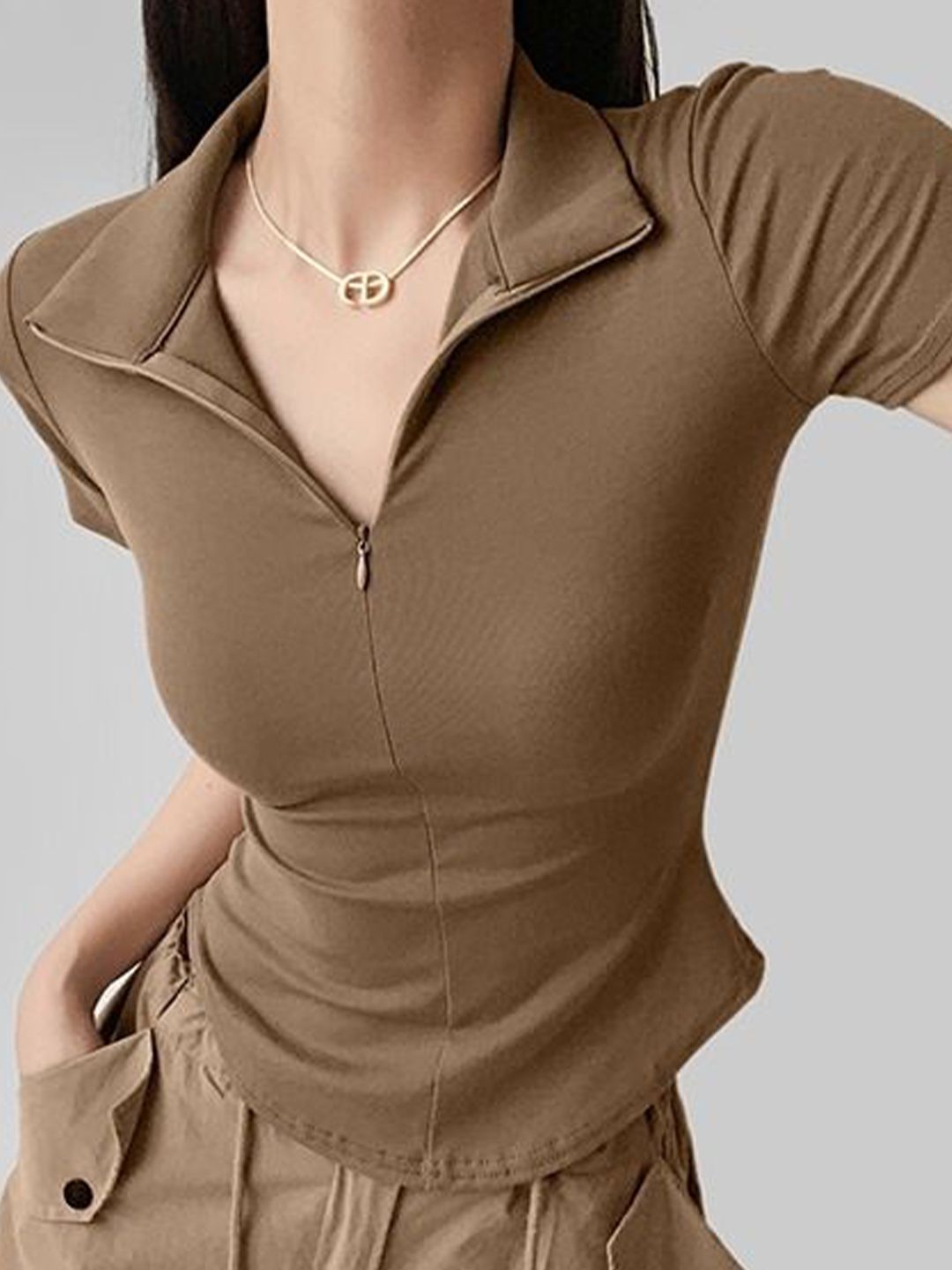 DressBerry Shirt Collar Fitted Top