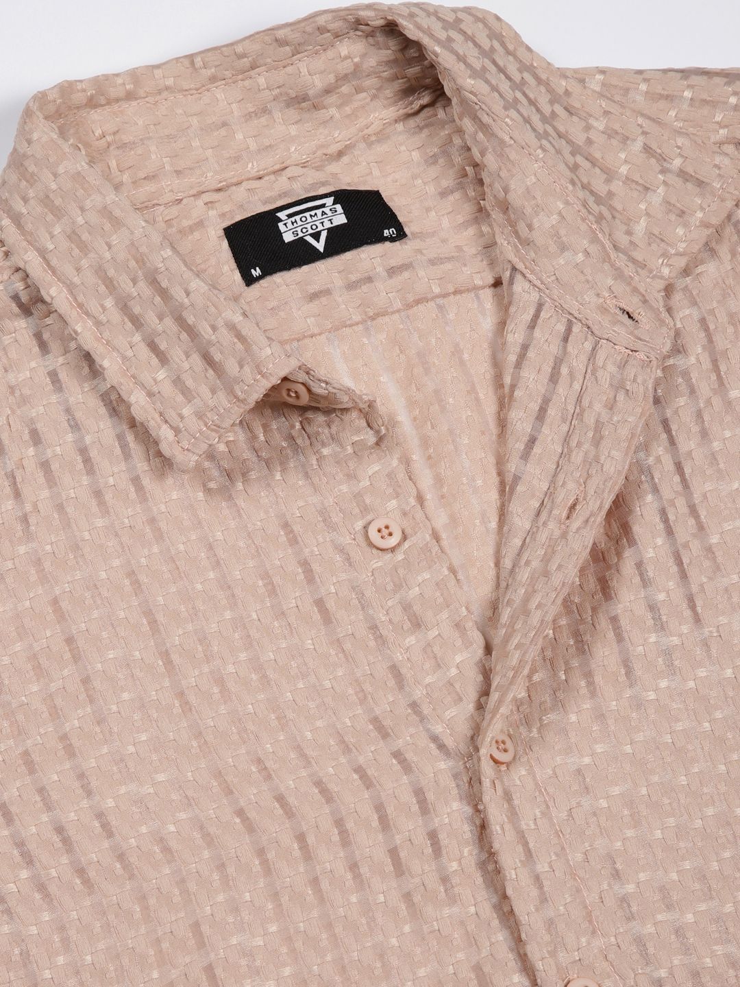 Thomas Scott Men Premium Spread Collar Textured Solid Slim Fit Casual Shirt