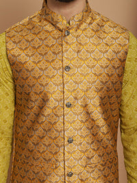 Anouk Green Ethnic Motifs Woven Design Straight Kurta With Churidar & Nehru Jacket