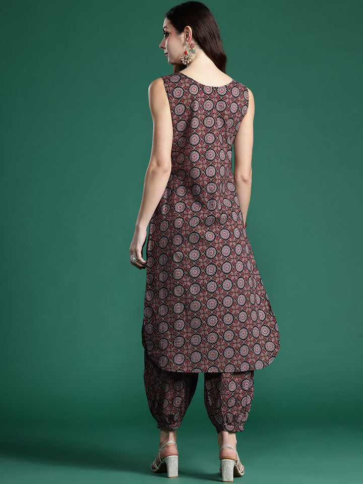 Indo Era Ajrakh Printed Regular Pure Cotton Kurta with Salwar