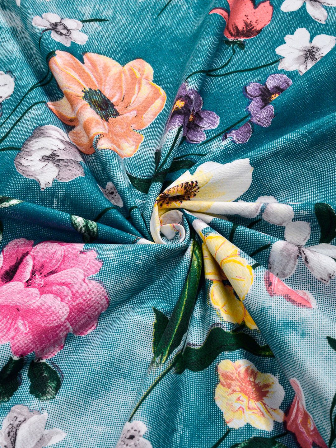 KLOTTHE Blue & Pink Printed 300 TC Double Bedsheet With 2 Pillow Covers- 2.5 m x 2.25 m