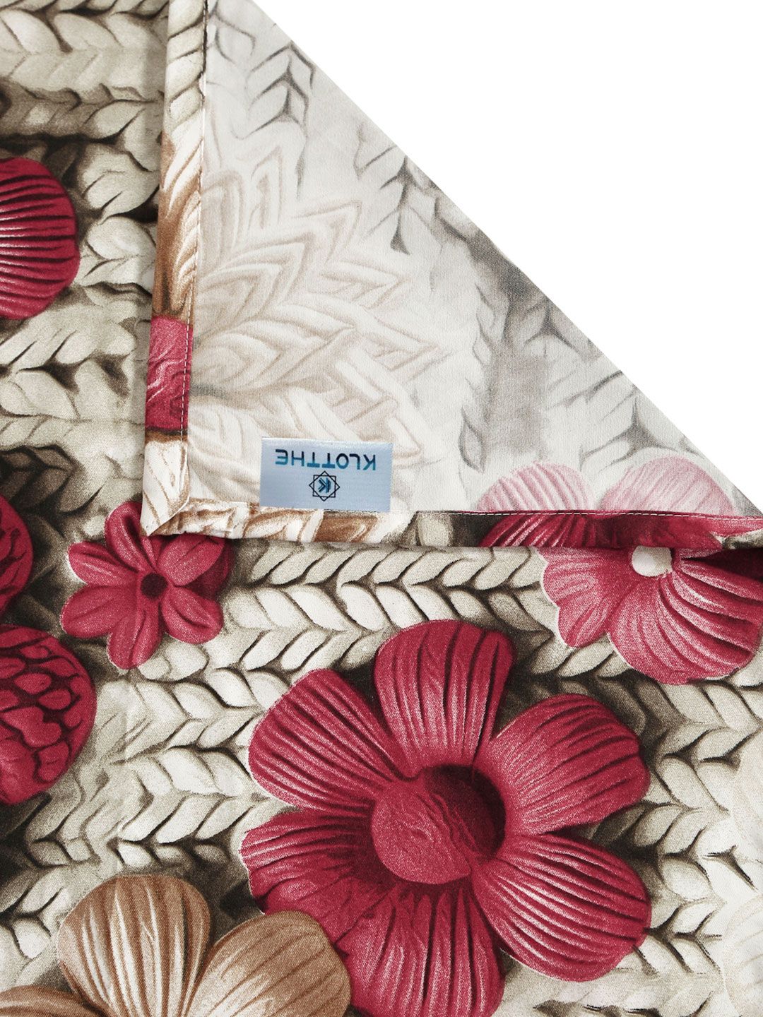 KLOTTHE Beige & Maroon Floral Printed 300 TC King Double 7D Bedsheet With 2 Pillow Cover