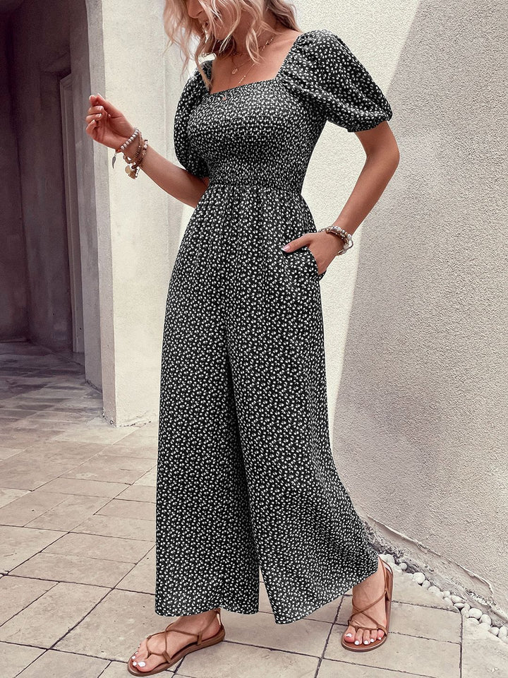 DressBerry Smocked Floral Printed Basic Jumpsuit