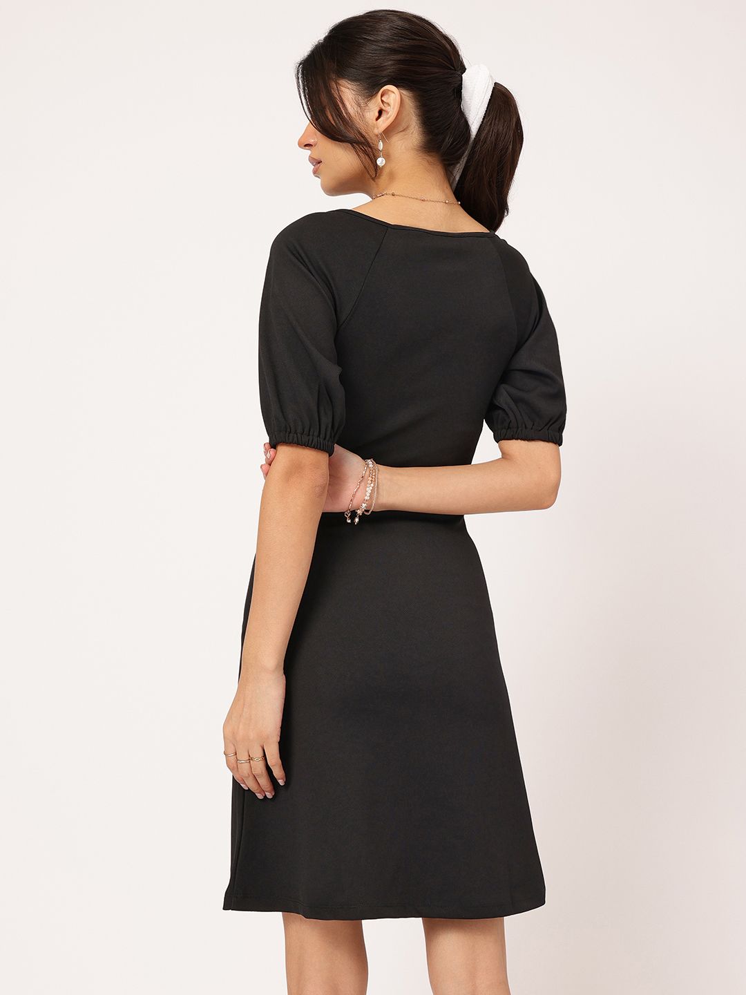DressBerry Romantic Grunge Tie-Up Puff Sleeves Mini Dress