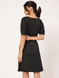 DressBerry Romantic Grunge Tie-Up Puff Sleeves Mini Dress