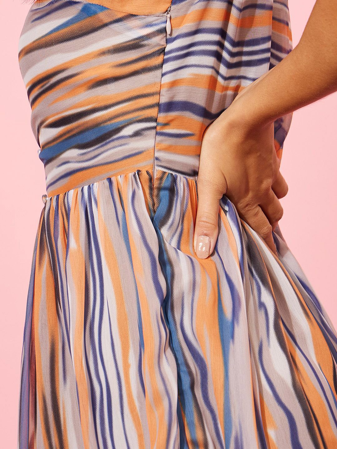 Quiero Striped Georgette Fit & Flare Dress
