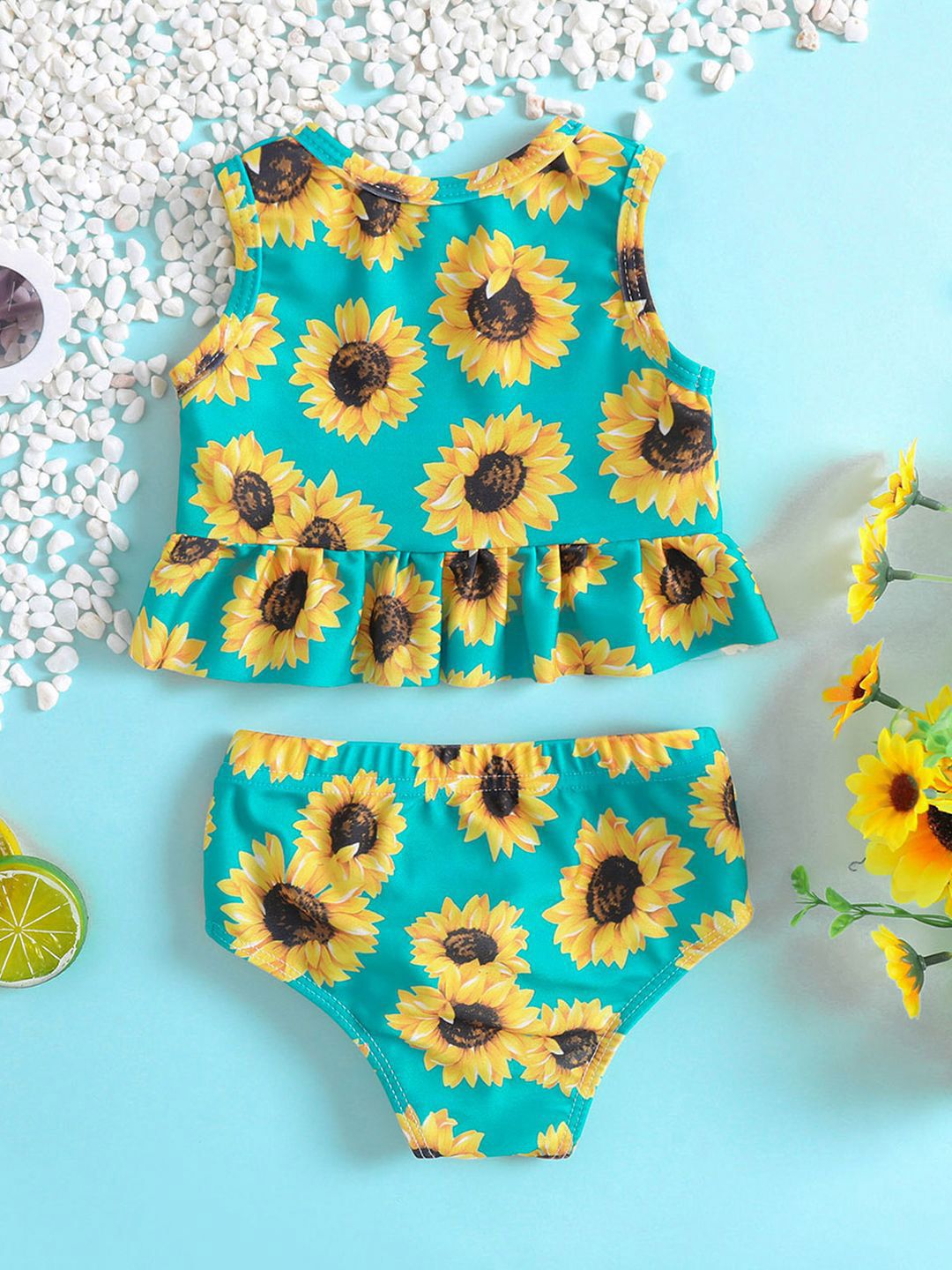 YK Infant Girls Floral Printed Top & Briefs Swim Set
