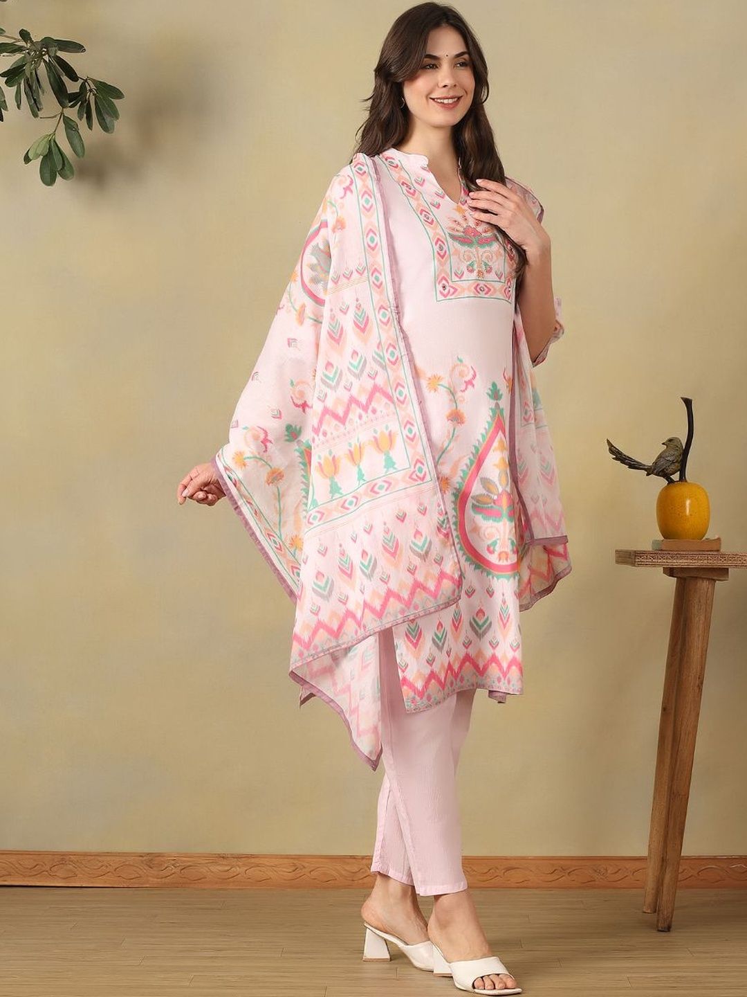 Mamicha Women Ethnic Motifs Printed Regular Pure Cotton Kurta with Trousers & With Dupatta