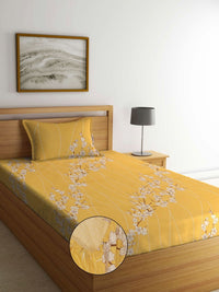 Myntra Elegant Homes Kuning 400 TC Kapas Tulen Set Cadar Dipasang Single 2.25m x 1.5m