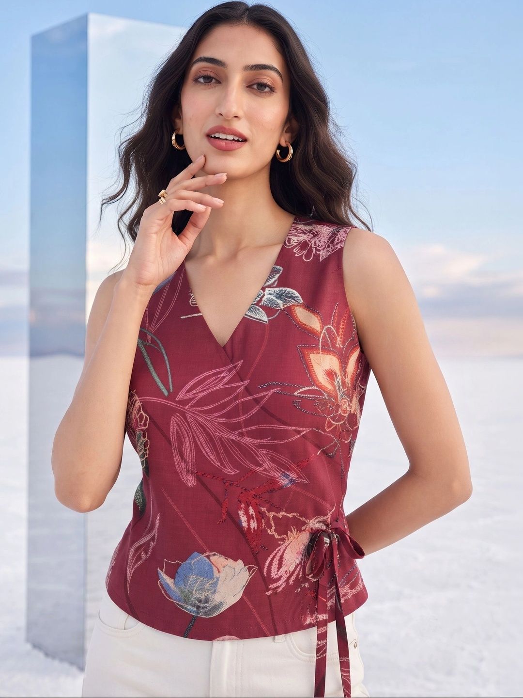 Mamicha Floral Print Wrap Top