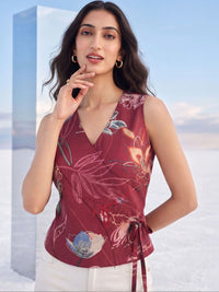 Mamicha Floral Print Wrap Top