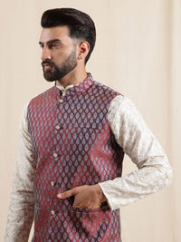 Kurta Kolar Jalur Sulam Bunga Anouk Lelaki dengan Piyama & Jaket Nehru