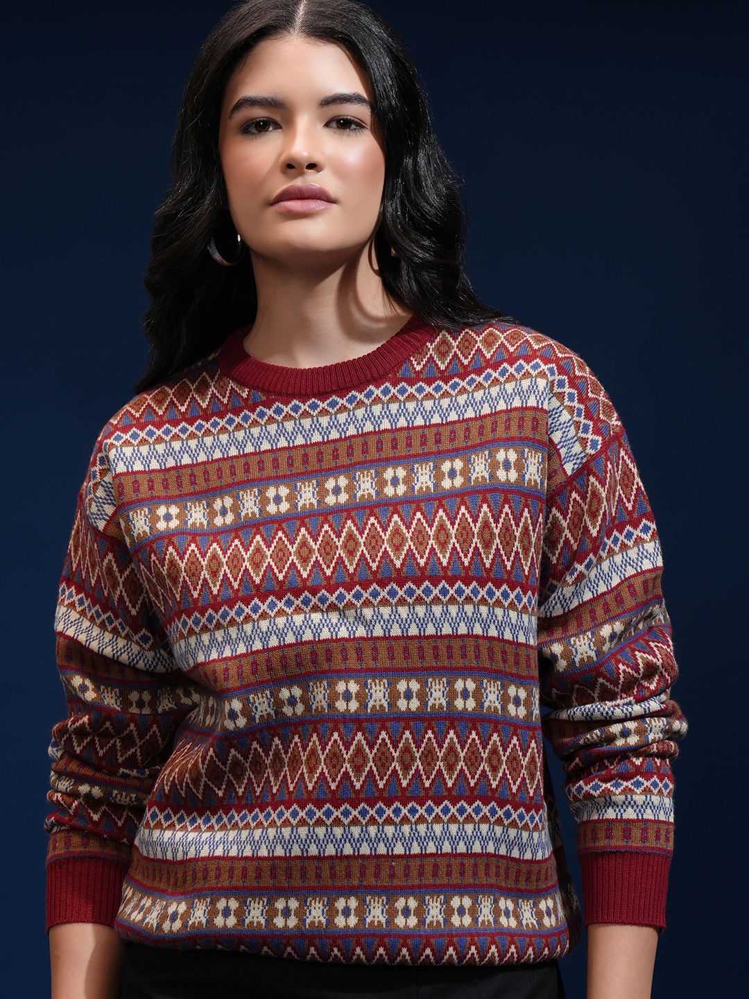 ESPYR By Tokyo Talkies Women Geometric Self Design Pullover