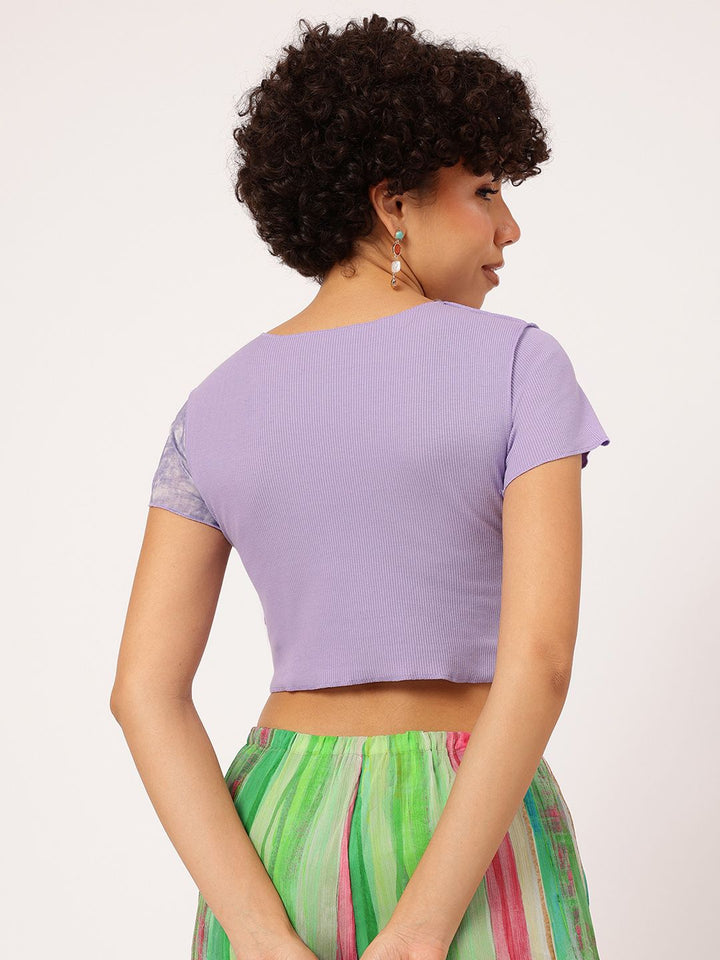 Lavender Tie-Dye Ribbed Crop Top with Round Neck
