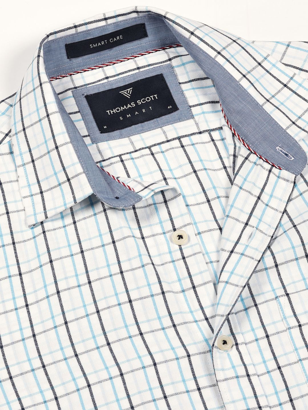 Thomas Scott Men Smart Cutaway Collar Tartan Checked Cotton Formal Shirt