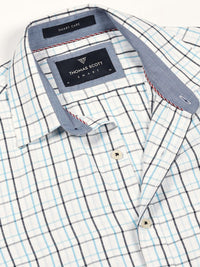 Thomas Scott Men Smart Cutaway Collar Tartan Checked Cotton Formal Shirt
