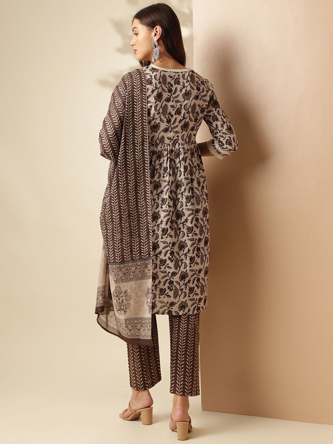 Anouk Ethnic Motifs Printed Regular Pure Cotton Anarkali Kurta with Trousers & Dupatta
