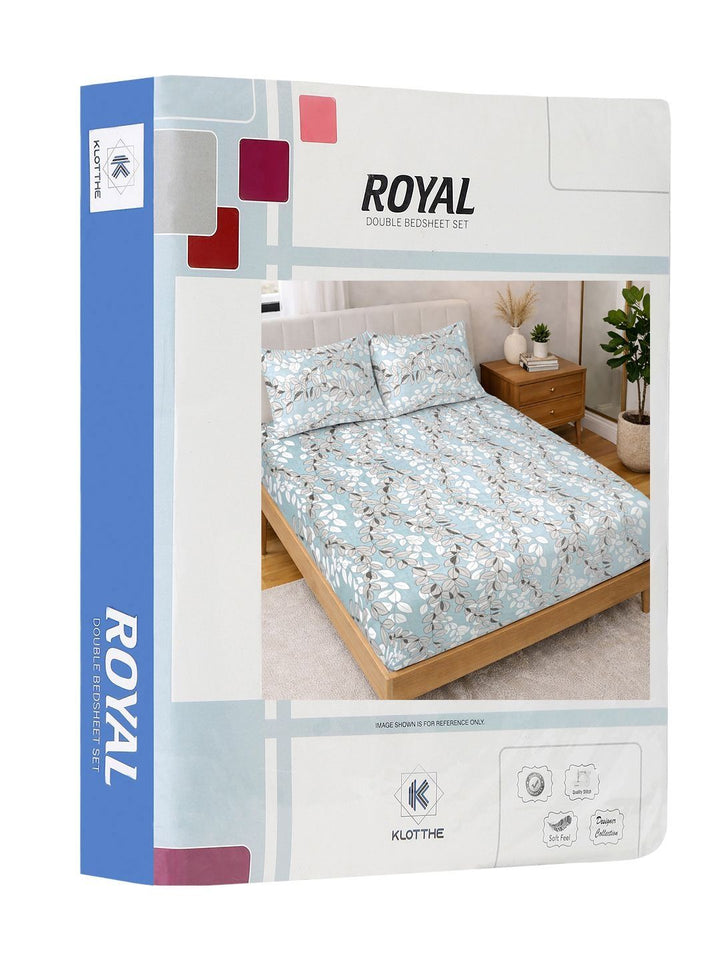 KLOTTHE Blue & White Printed 300 TC Double Bedsheet With 2 Pillow Covers- 2.5 m x 2.25 m