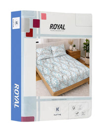 KLOTTHE Blue & White Printed 300 TC Double Bedsheet With 2 Pillow Covers- 2.5 m x 2.25 m