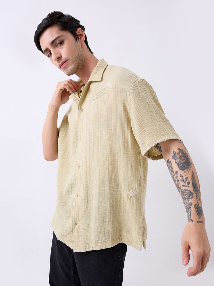 SPYKAR Men Relaxed Fit Cuban Collar Textured Cotton Casual Shirt