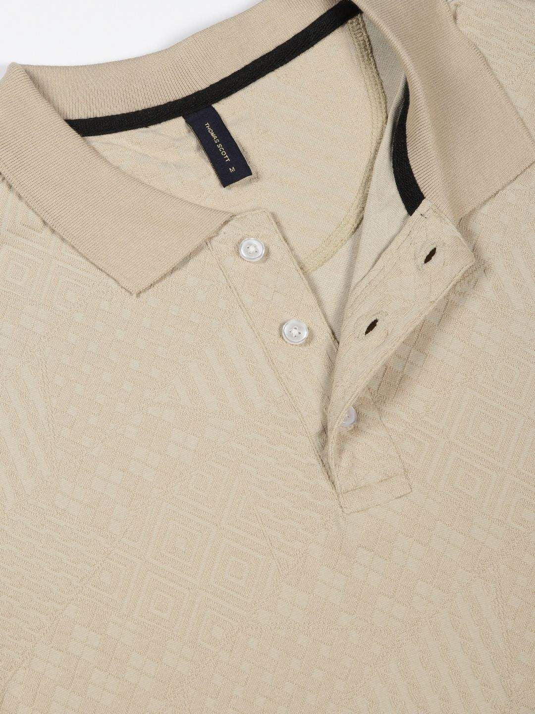 Thomas Scott Men Self Design Polo Collar Cotton T-shirt