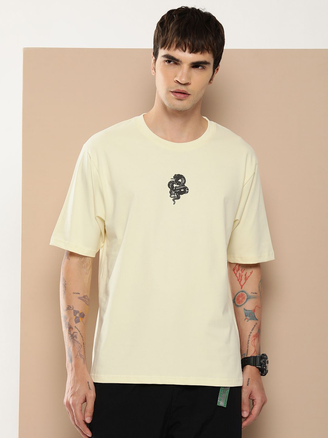 Difference of Opinion Men Graphic Printed Embossed Oversized T-shirt